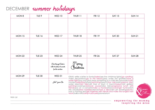 Free Printable - Summer Holiday Calendar JPEG